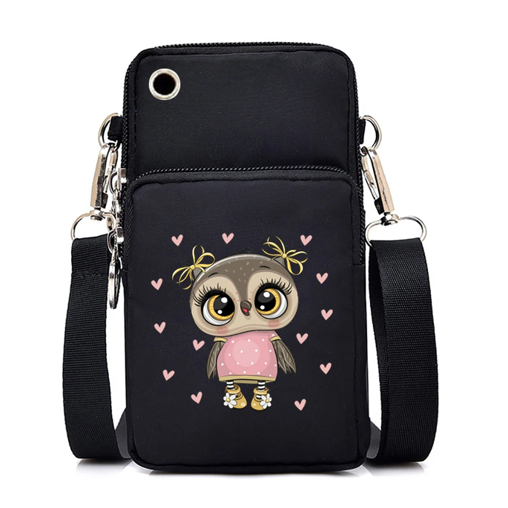 Nowe mini torby na telefon komórkowy dla kobiet Cute Animal Owl Lady Shoulder Bag Teen Girls Cartoon Wrist Purses and Handbags