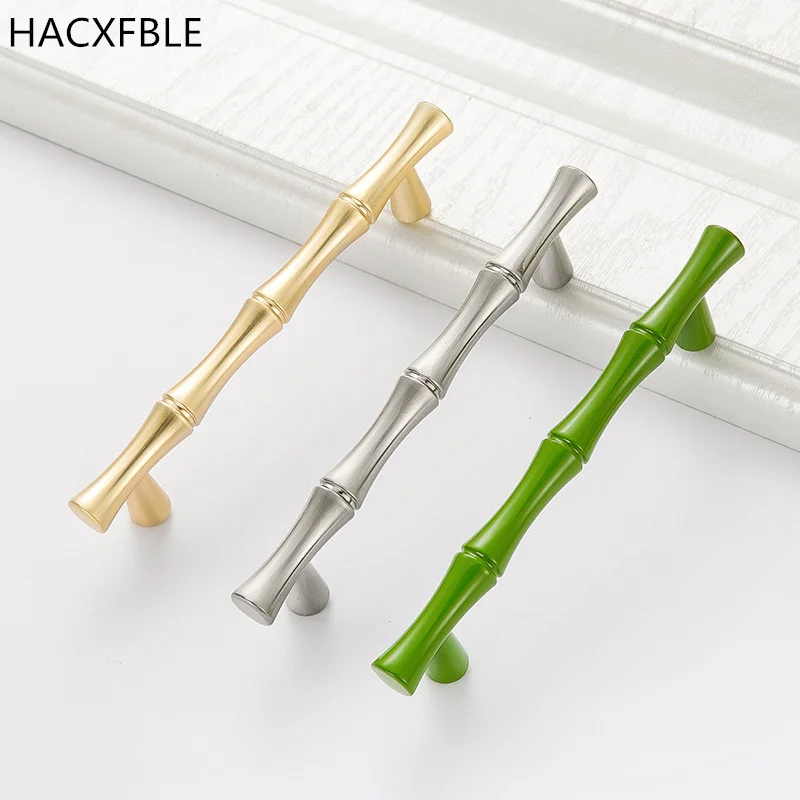 Zinc Alloy Gold Furniture Handles Bamboo Shape Cabinet Handles Creative Drawer Knobs Wardrobe Pulls Kitchen Furniture Handles