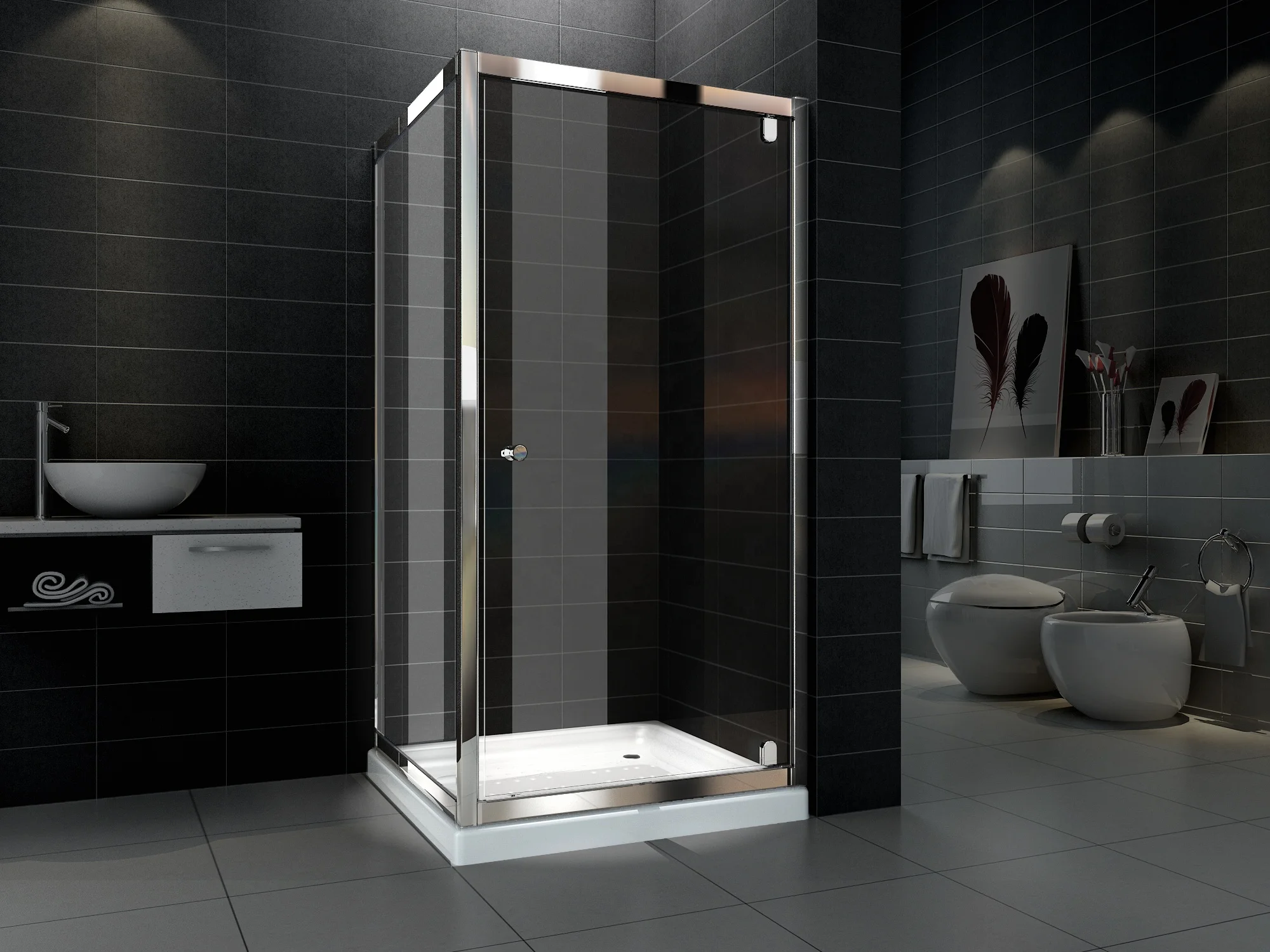 German modern folding shower door compartment 6mm tempered glass aluminum alloy square appearance bathtub shower