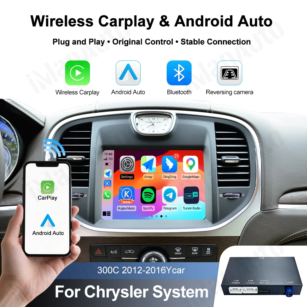 Wireless CarPlay Android Auto Retrofit Kit Decoder Box for Chrysler 300 Series 2011-2016 OEM Screen Upgrade