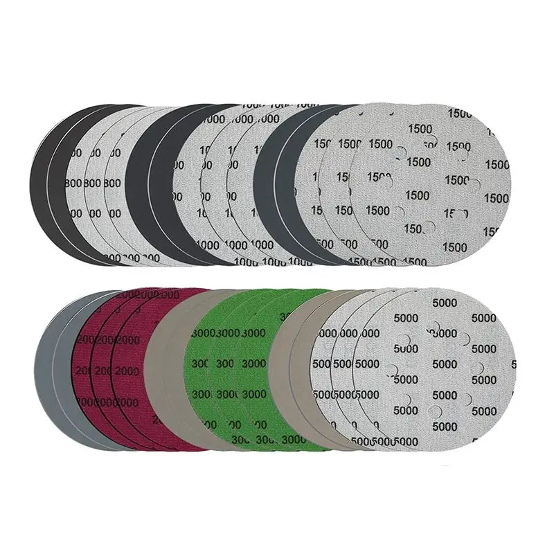 

ABAH-60Pcs 5-Inch Sanding Disc Sets, Hook&Loop 5-Inch 8-Hole Combination (800/1000/1500/2000/3000/5000) Sandpaper