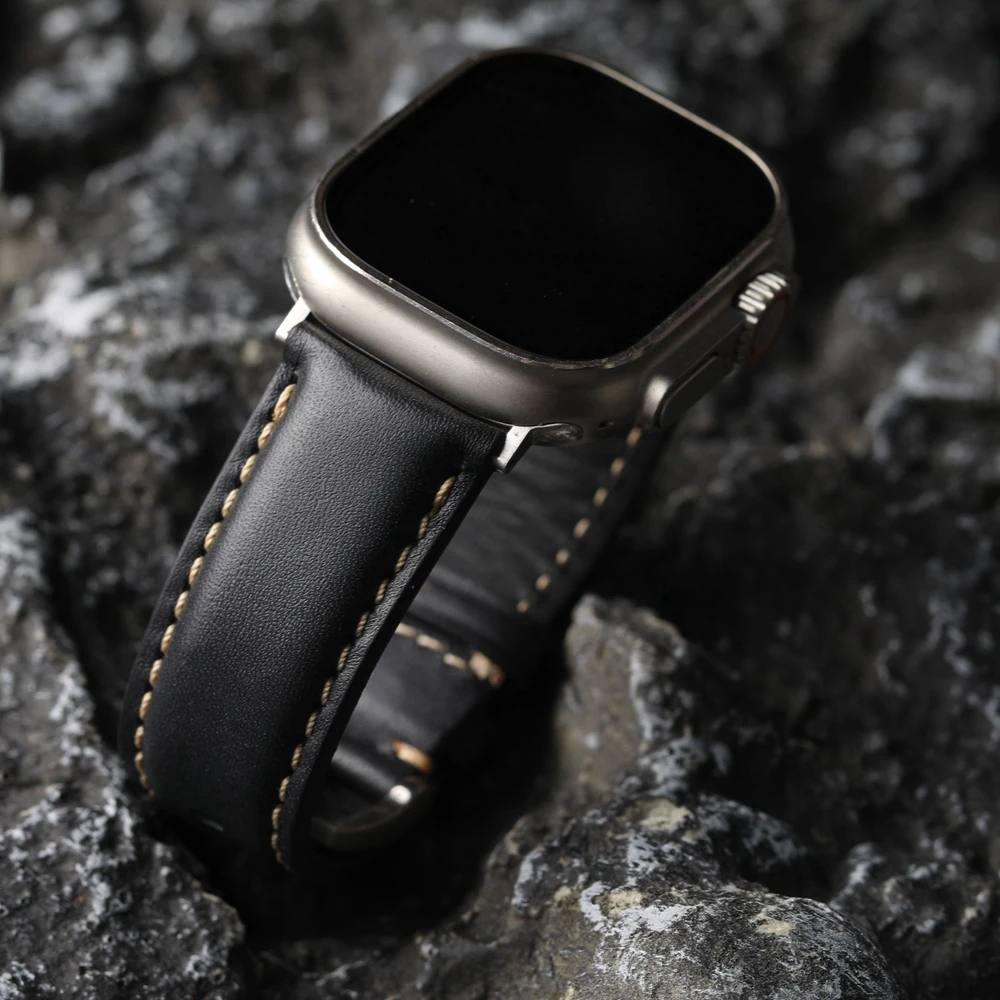 Handmade Head Layer Cowhide Leather Strap For iWatch Apple Watch Ultra2 S9 S8 49mm 45mm 44mm Brown Black Men Soft Bracelet