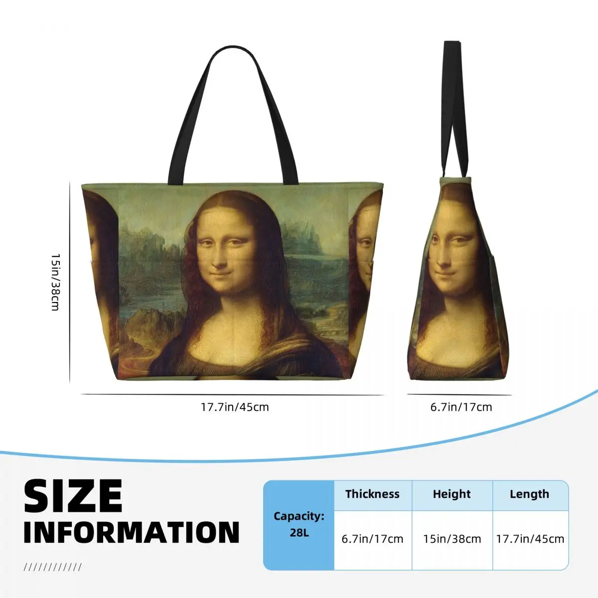 Mona Lisa By Leonardo Da Vinci Beach Tote Bag Sport Gym Yoga Duffle Large Tote Bag Women Travel Bag Fitness bag