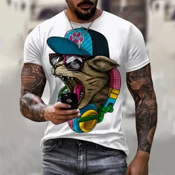 Funny Animal Printed T Shirt For Men Hip Hop Style Oversized Short Sleeve Street Harajuku O-neck Pullover Summer Casual Tops 6XL