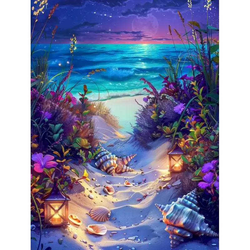 

RUOPOTY Diamond Painting Seaside Night Dimond Art Paintings Scenery Diamond Embroidery Sale For Home Decors Diy Crafts