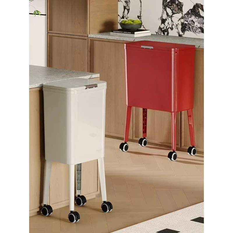 High Leg Lidded Trash Can Large Capacity No Bending Over Waste Bin for Living Room Kitchen Toilet Household Storage