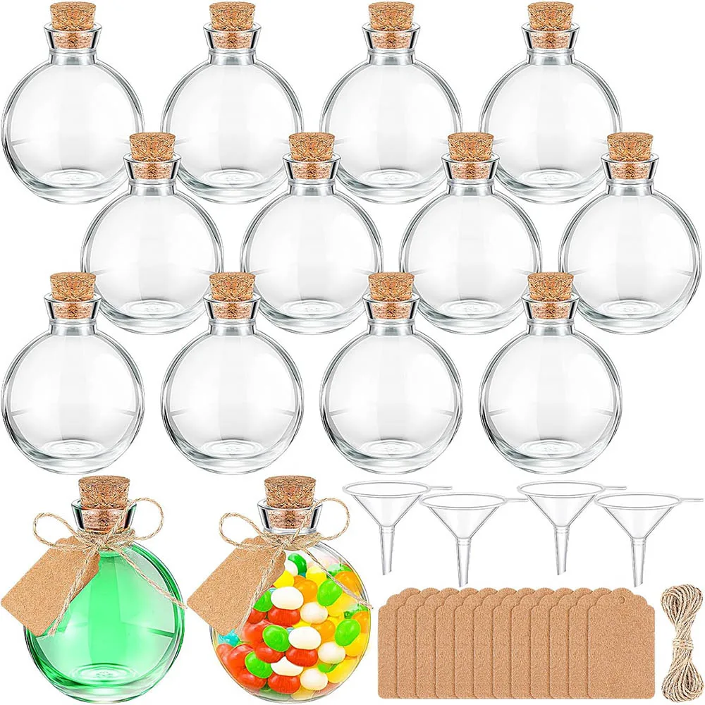 5oz Mini Glass Bottle with Cork Lids Round Small Decorative Jar Ball Shaped Glass Potion Bottles for DIY Crafts Wedding Party