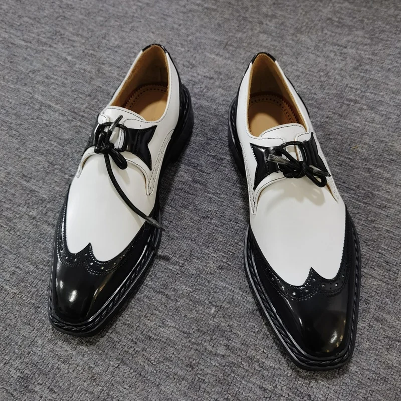 

Black And White Mixed Colors Men Leather Shoes Fashion Lace-up Italian Office Shoes Mens Formal Shoes Male Wedding Shoes