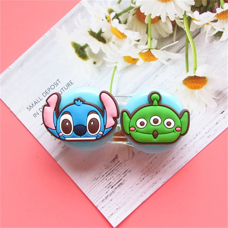 Disney Anime Mickey Mouse Contact Lens Case Kawaii Minnie Stitch Pooh Compact Portable Contact Lens Colored Contacts Case