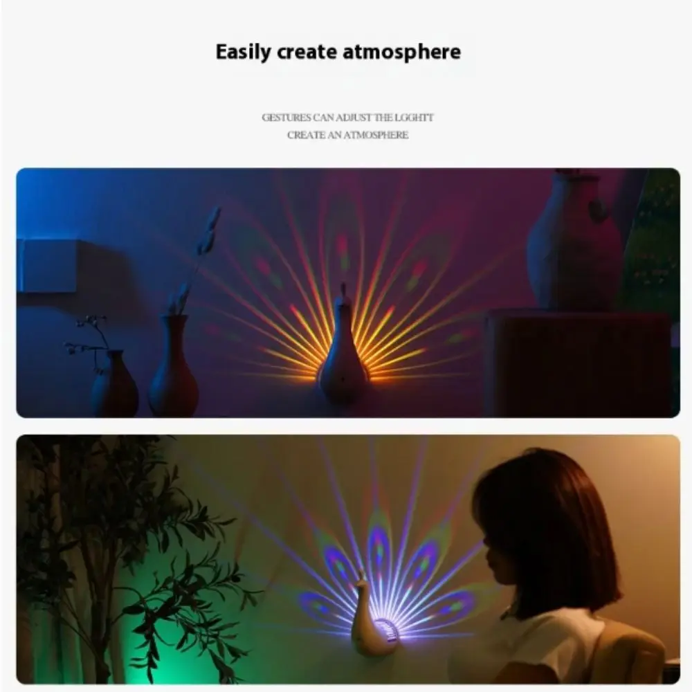 تغيير لون الطاووس الجدار مصباح USB قابلة للشحن التحكم عن بعد الحيوان الإضاءة بريق الحائط عكس الضوء اللمس