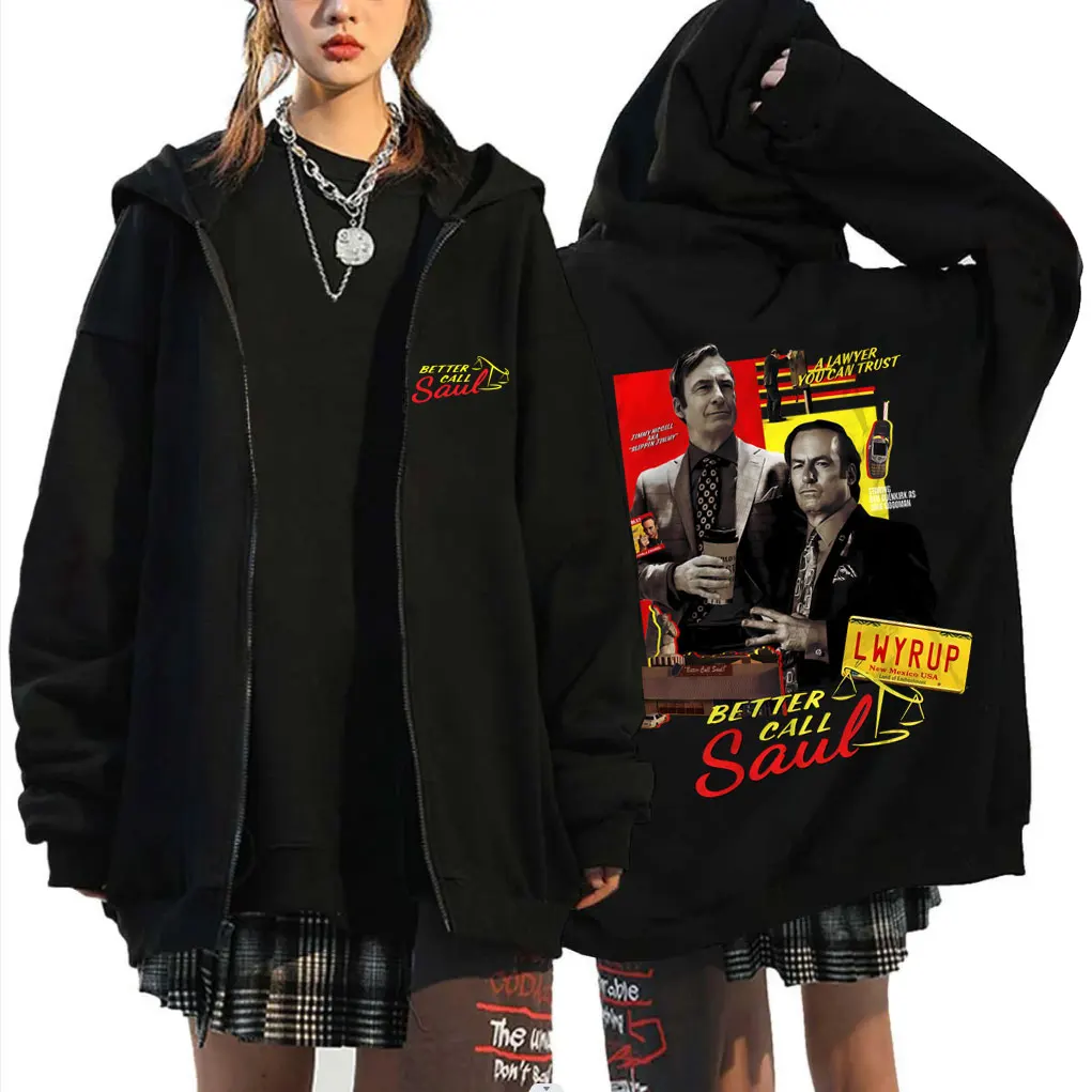 

Better Call Saul Graphic Zipper Hoodie Heisenberg TV Breaking Bad Print Zip Up Jacket Men's Retro Oversized Zip Up Sweatshirts