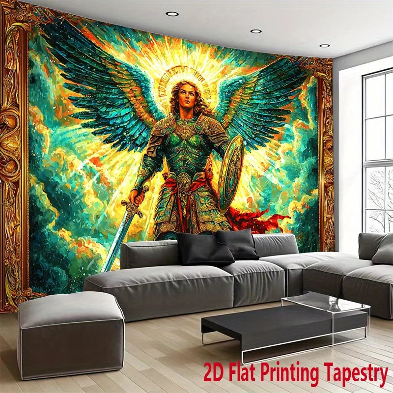 Luxurious Divine Angel Warrior Tapestry Wall Hanging Fantasy Mythological Celestial Art Home Decor Large Printed Canvas Poster