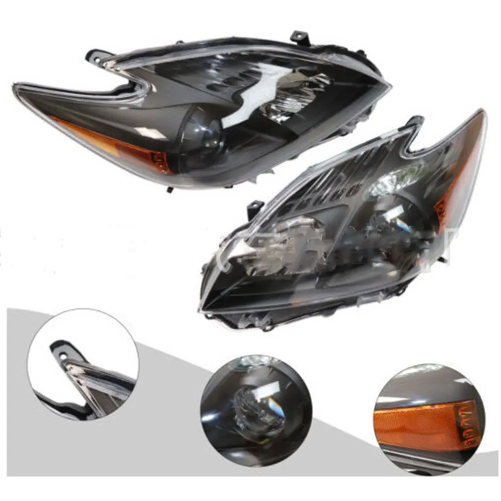 A Pair Car Headlight For Toyota Prius 30 ZVW30 Headlamp Black