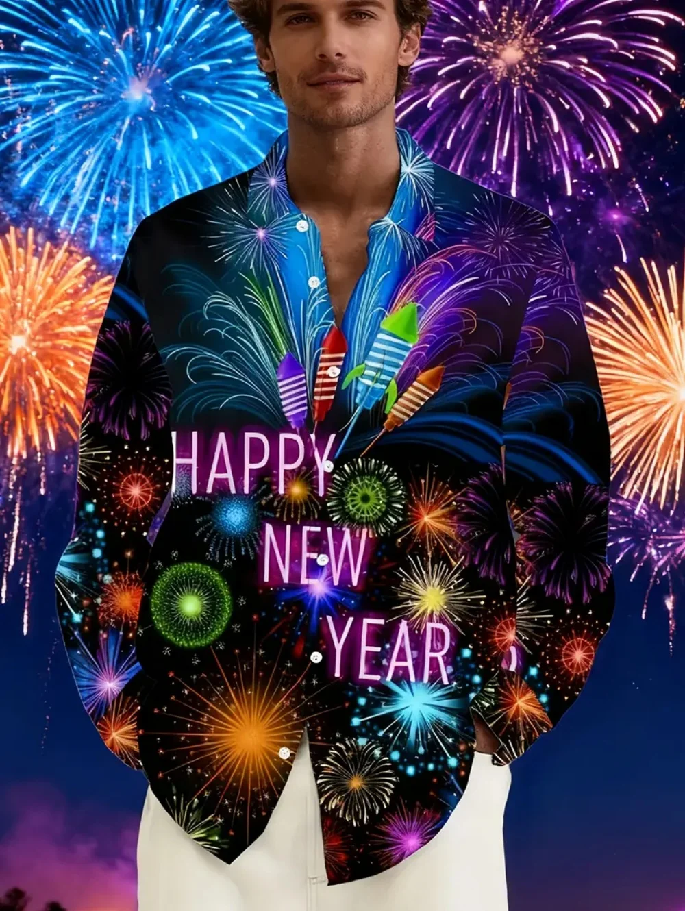 Christmas Santa Claus Casual Men's Button up Shirt Long Sleeve New Year Theme Shirt Collar Button 3D Print Thin Polyester Shirts