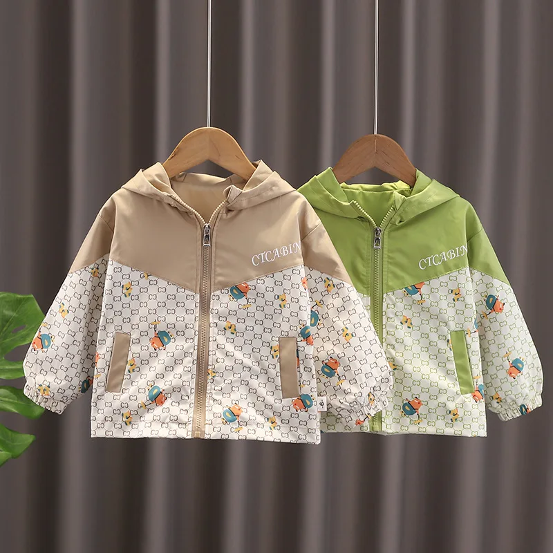 

Boys' Spring and Autumn New Boys' Windbreaker Children's Clothing Color Block Hooded Zipper