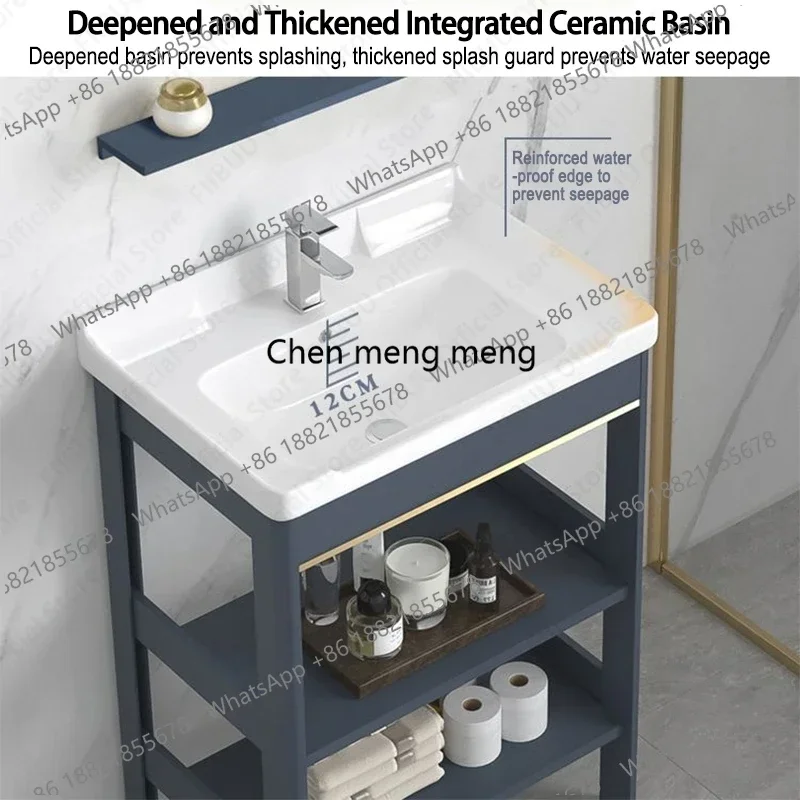 03 Floor Standing Bathroom Vanity Cabinet with Ceramic Sink Basin Mirror Cabinet Faucet Set Storage Cabinet Combo for Bathroom S