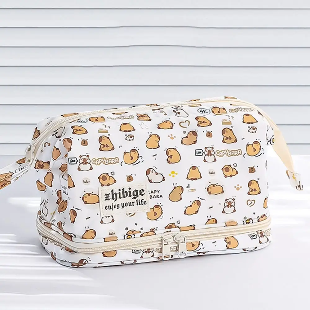 Cute Capybara Cosmetic Bag Large Capacity Double Layer Storage Bag Dry and Wet Separation Toiletry Bags Cute Puppy Pencil Bag