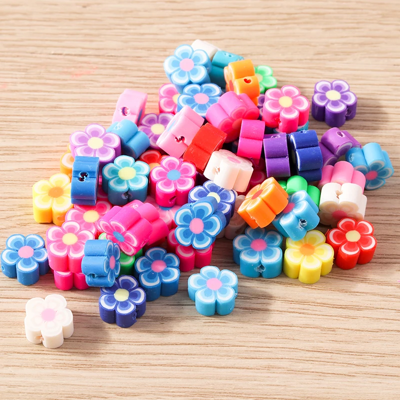 Tusember 30 Stück Blumenförmige Ton-Abstandsperlen in verschiedenen Farben aus Polymer für die Schmuckherstellung DIY-Zubehör – Detail 3