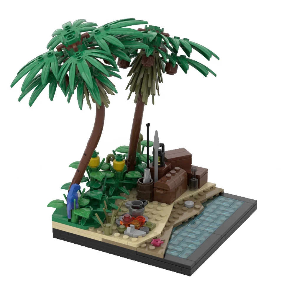 Gobricks MOC أشجار جوز الهند جزيرة استوائية شاطئ اللبنات نموذج الشاطئ لتقوم بها بنفسك الطوب تجميعها لعبة للأطفال هدية