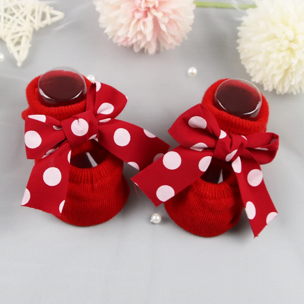 Newborn Indoor Cotton Red Breathable Socks Headband Bow Infant Anti Slip Socks Baby Girl Socks Baby Girl Stuff Spring Autumn