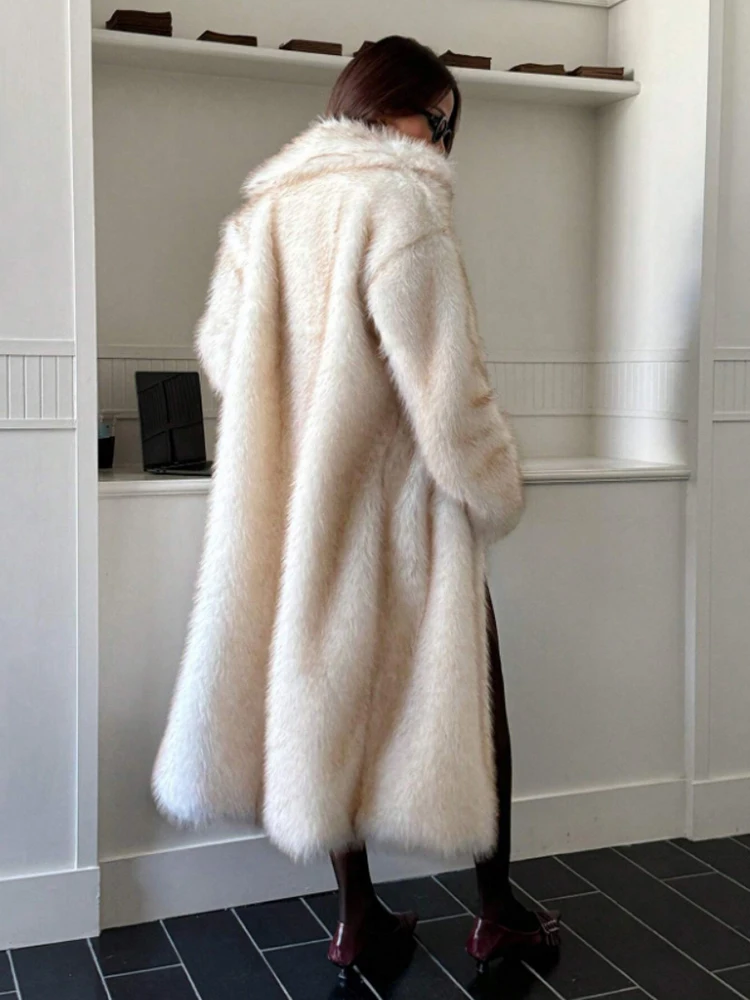Zadorin 115cm longo casaco de pele de raposa do falso mulher alta rua quente jaqueta peluda casacos de pele do falso mulher roupas de inverno casaco de pele branca do falso