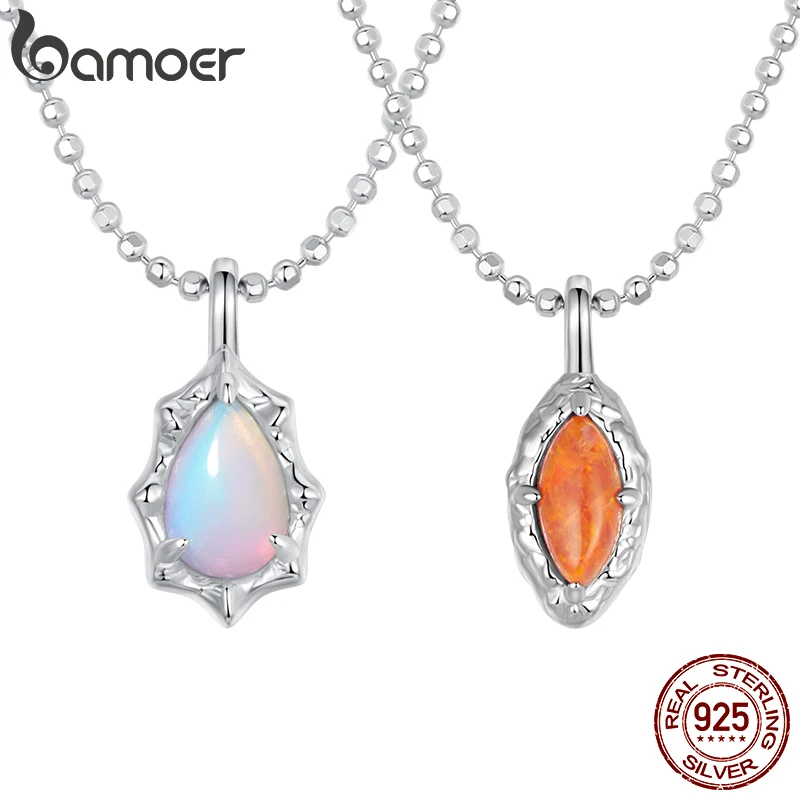 Bamoer 925 Sterling Silver Original Aurora Opal Necklace Flame White Gold Elegant For Women Party Engagement Gift Fine Jewelry