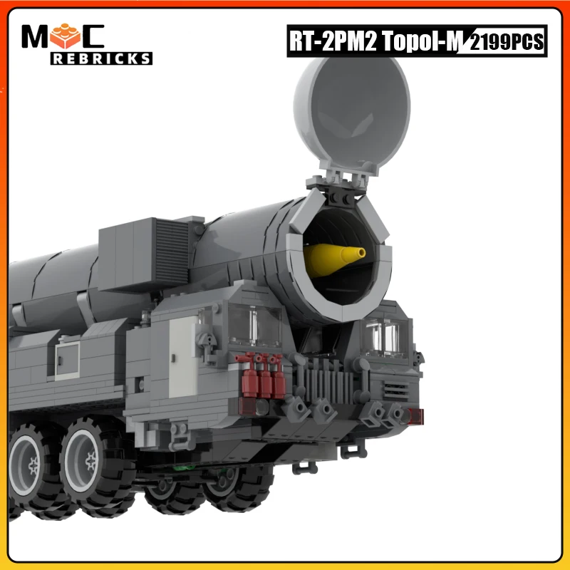 Modern Military Heavy Nuclear Weapons Russia RT-2PM2 Topol-M ICBM Launcher MOC Building Blocks Missile Car Brick Toy Kid Gift