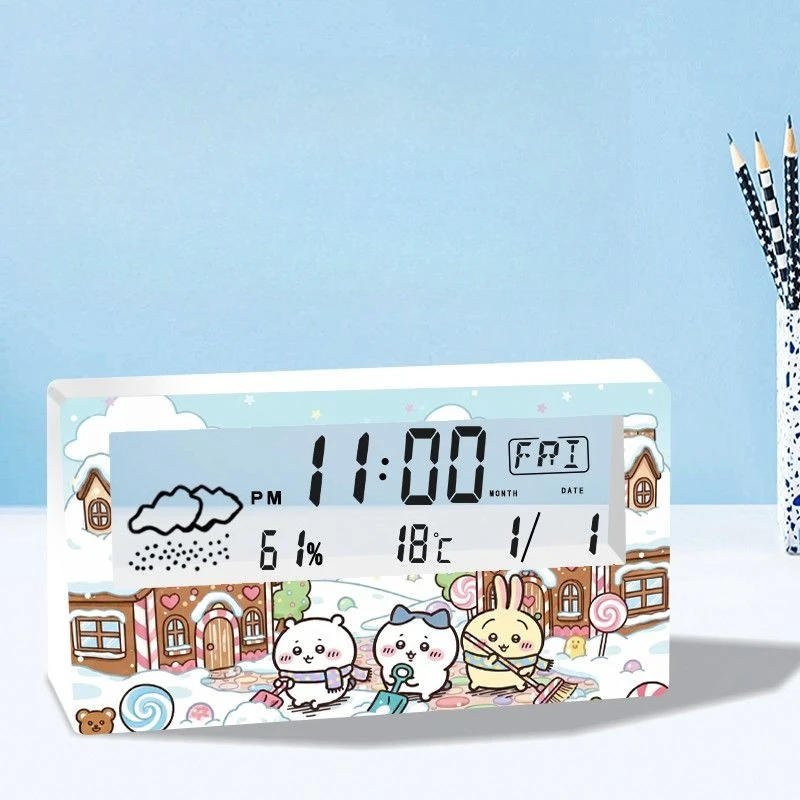 Anime Cartoon Kawaii Chiikawa Alarm Clock Originality Head of A Bed Decorate Mute Accurate Travel Time Temperature Date Display