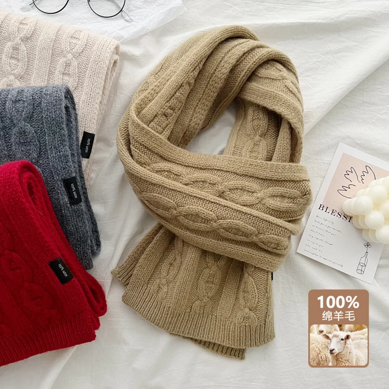 

Высокое качество, 100% шерсть, вязаный однотонный шарф, женский зимний теплый мягкий универсальный утолщенный морозостойкий шарф 20225