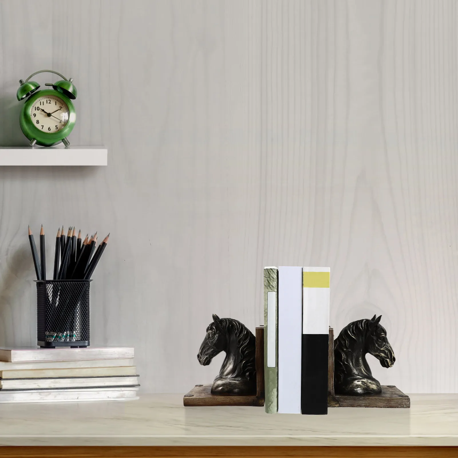 

1Pair Horse Head Bookends High Quality Resin Book Stopper Fine Workmanship Retro Style Bookshelf Fitting Decorative Desktop