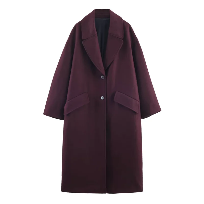 

Women's Coat 2025 Autumn New Arrivals Wine Red Long-Sleeve Loose Simple Long Coat Jacket Casual Fashion Versatile Style