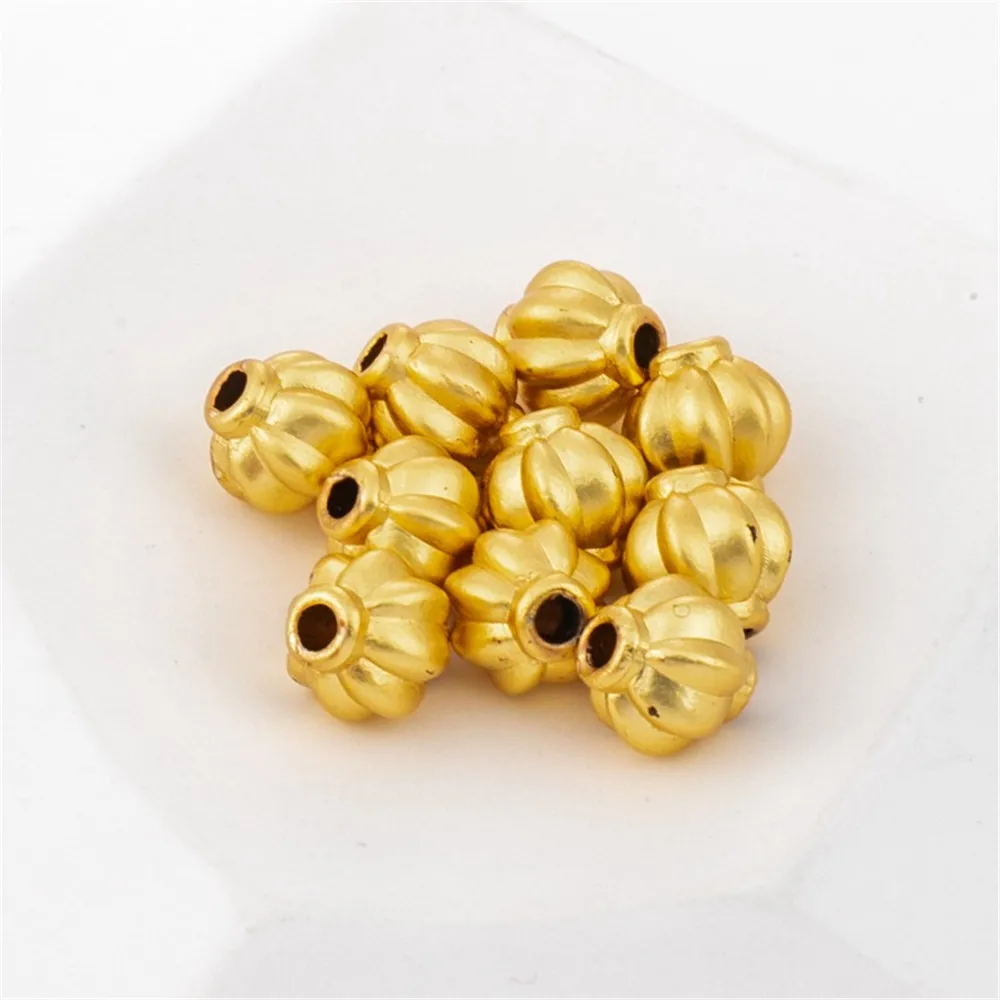 18K Gold Covered Gold Ancient Gold Lantern Beads and Melon Beads, Through-hole Beaded DIY Accessories, 8mm