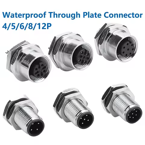 M12 4 5 6 8 12Pin Flange Mounting Waterproof Sensor Connectors Screw Threaded CouplingA Type Male&amp;Female Sensor socket
