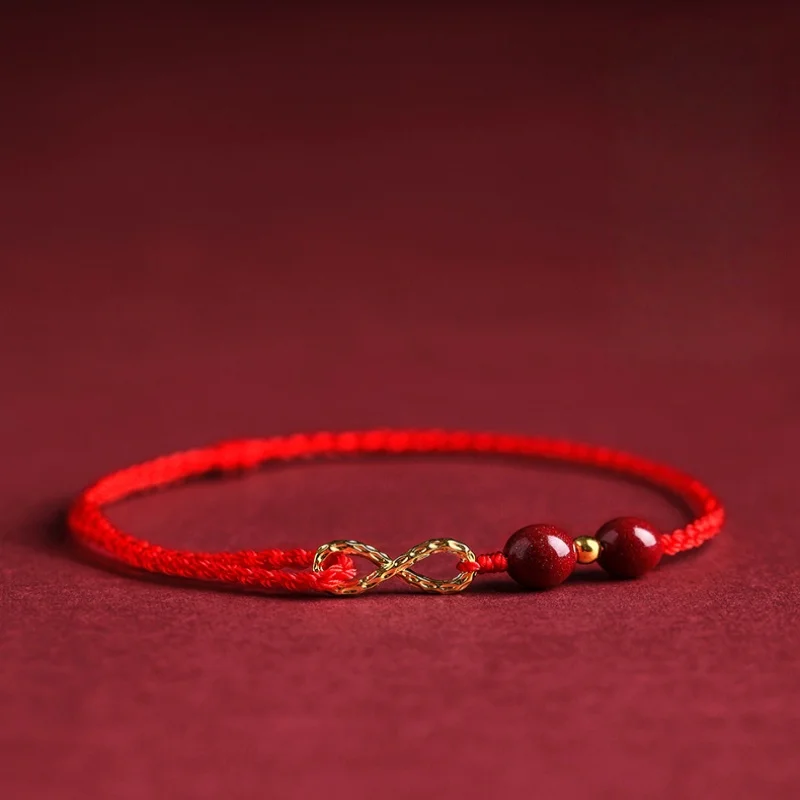 Glücksbringer Rotes Schnur-Armband, Unisex, Zinnober-Perlen, Verstellbares Armband, Handgefertigtes Geflochtenes Kordel-Armband, Party-Schmuck