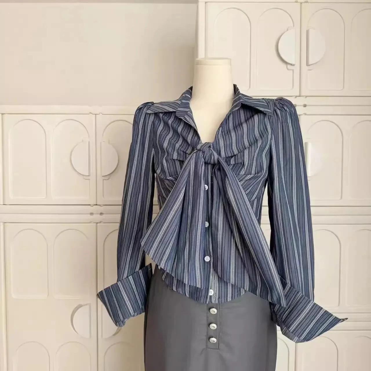 

Женский топ Ele Pure Desire irt Faion Long Sve с застежкой на талии и узлом V-Ne Tied irt для ранней осени