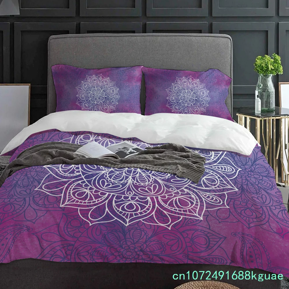 Purple Watercolor Mandala Duvet Cover Bed Bedding Set Home Textile Quilt Cover Pillowcases Bedroom Double Bedding Set No Sheet 3