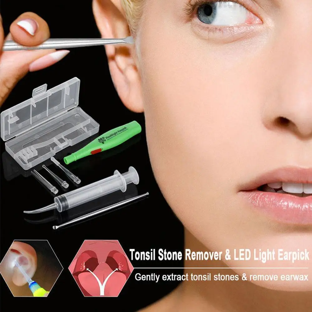 Tonsil Stone Remover Tool with Led Light Box & Irrigation Flush & Extractor Syringe Whitening Care Products Syringe Ear