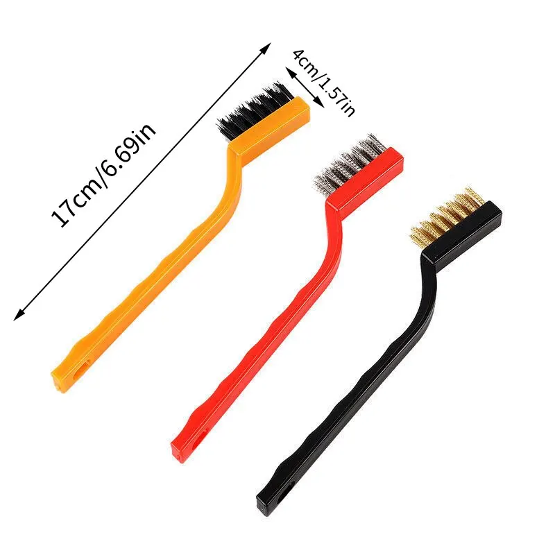 3PCS Nylon Steel Copper Wire Combination Gas Stove Cleaning Brush Dead Angle Gap Stove Long Handle Brush To Remove Oil