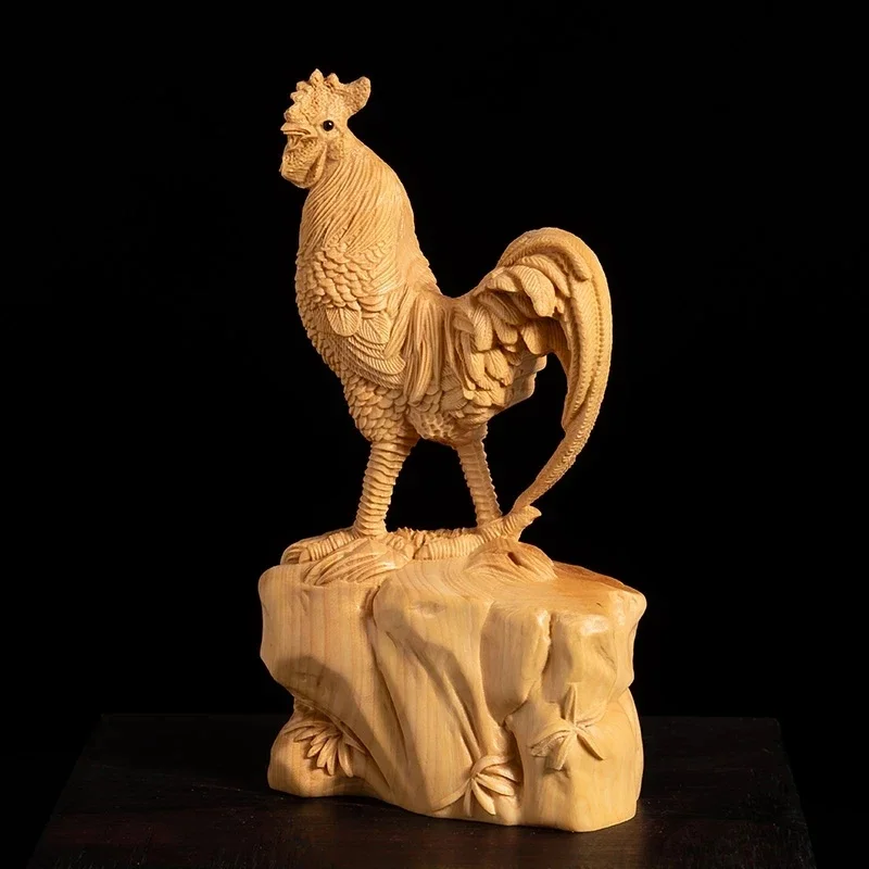 Solid Wood Big Rooster Boxwood Chinese Living Room Decoration Handicraft Animal Carving Twelve Zodiac Chicken