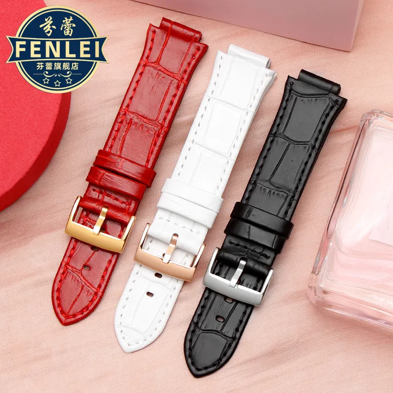 

Genuine leather Watch band for S-warovski 5027127 5027131 5080602 5096008 Female 21*14mm Strap Red Bracelet Black Soft Wristband