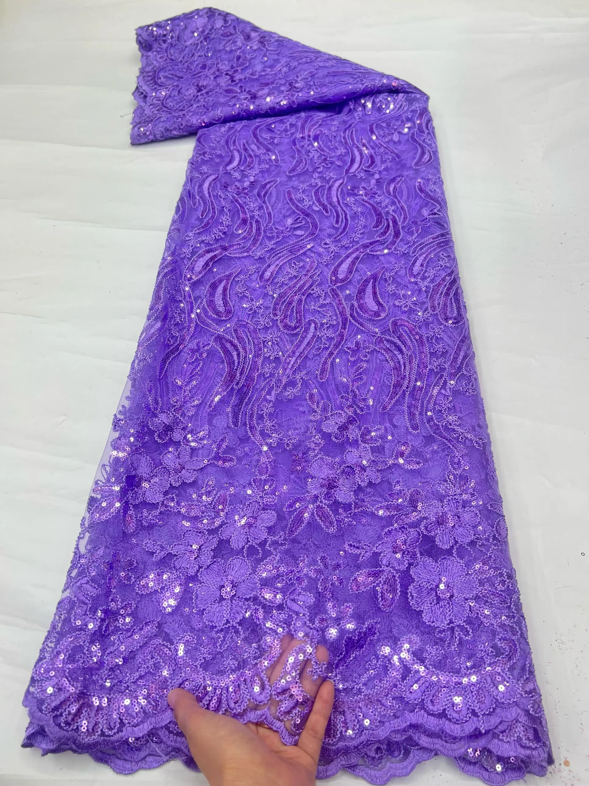 African Net Lace Sequins 5Yards Nigerian French Tulle High Quality Fabric for Wedding Dresses Special Occasions