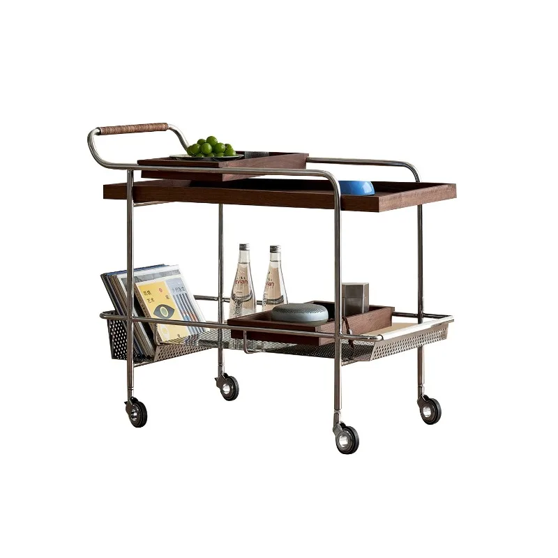 Retro black walnut solid wood mobile side few small apartment living room designer new corner few small tea table trolley