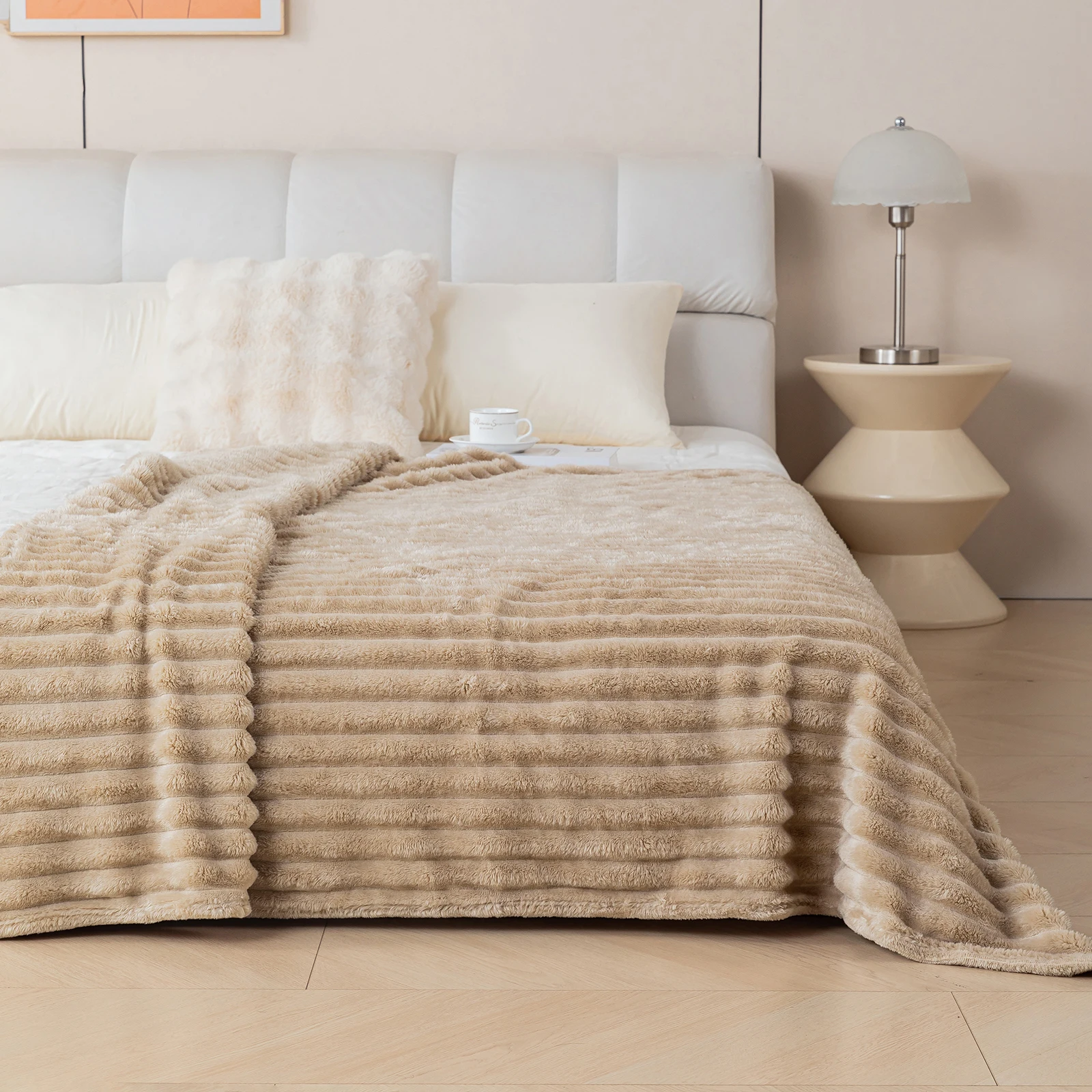 1-teilige Flanelldecke, bequeme und warme Sofadecke, ultraweiche gestreifte Nickerchendecke, geeignet für Schlafzimmer und Schlafsaal – Detail 14