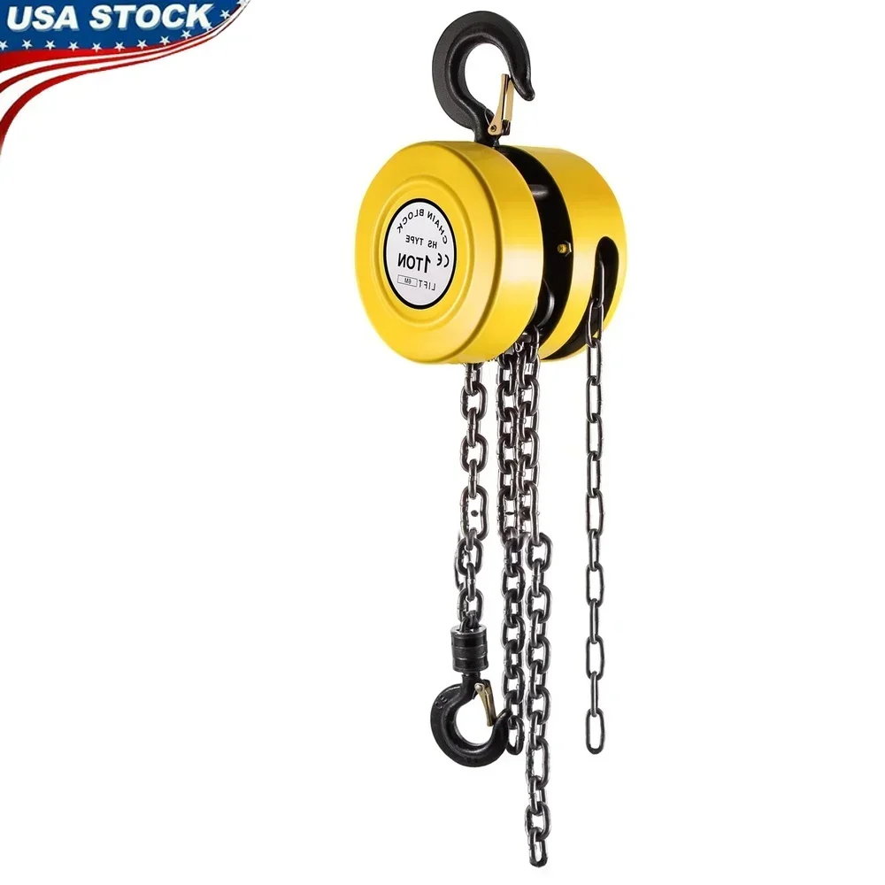 

1 Ton Chain Hoist 2200 lbs Capacity Heavy Duty Manual Lift with 20 ft Lift Height Steel Construction Chain Block Industrial Use