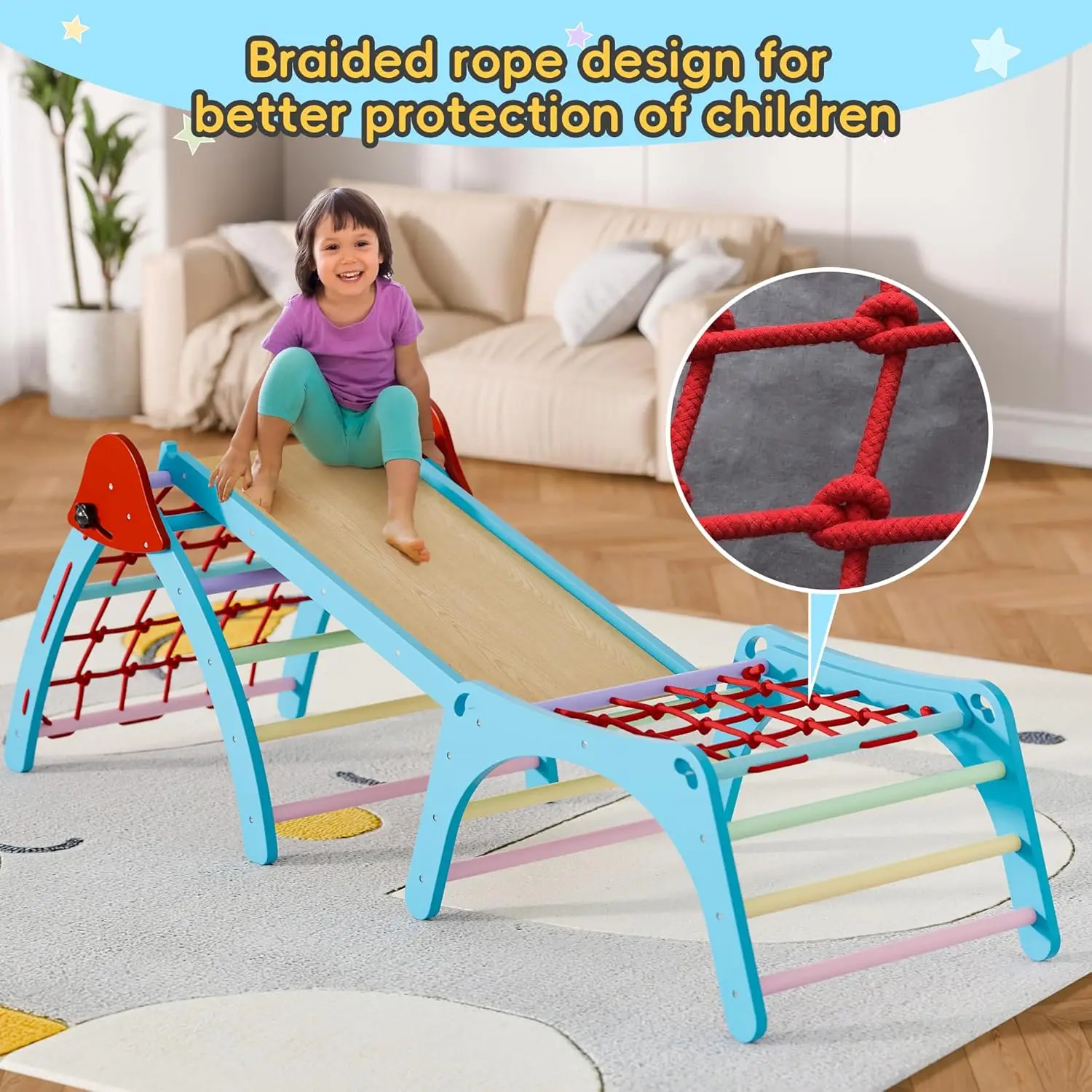 Pikler Triangular Set, Foldable Wooden Pickler Climbing Set, Indoor Playground Jungle Gym, 6 in 1 Pikler Triangle Climbing Set f