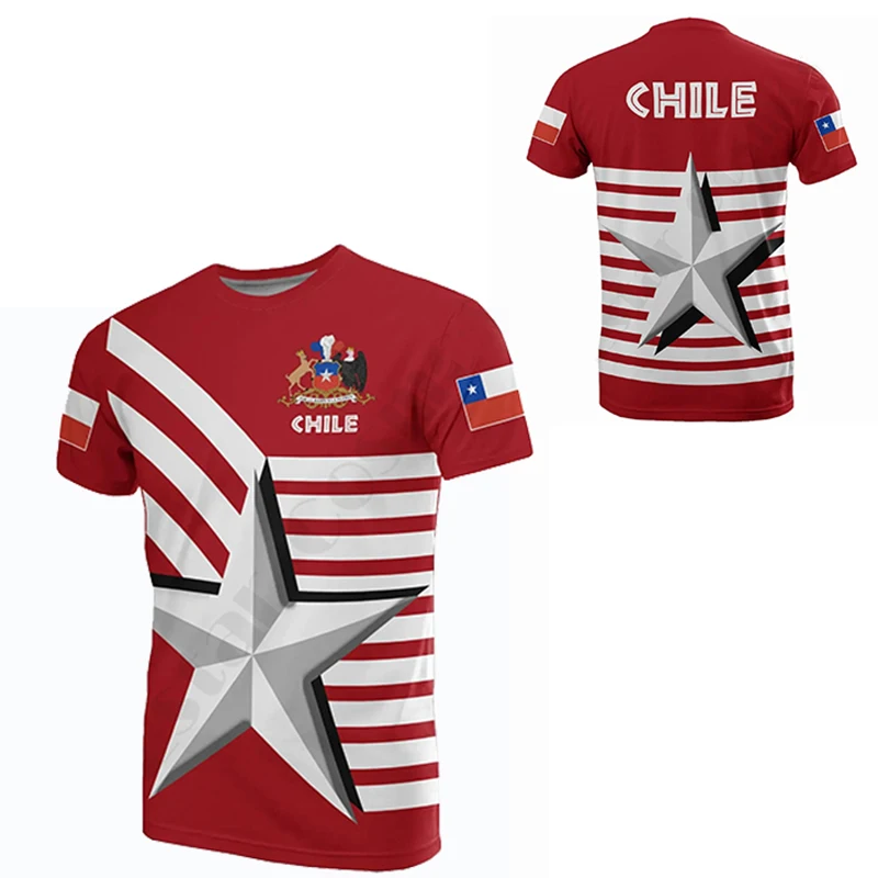 Chile Flag 3D Print Men's T-shirt High Quality Tops Tees Summer O-neck Street Casual Plain Oversized Army Veteran Men's Clothing