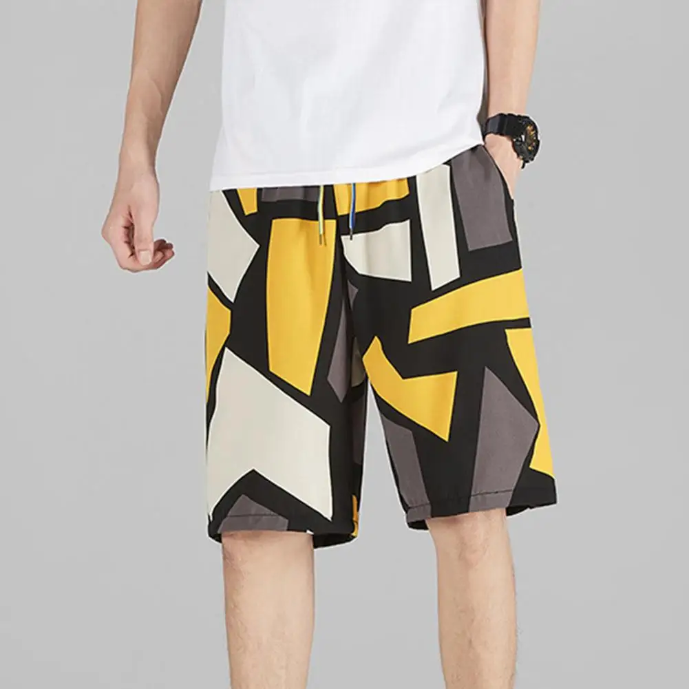 Shorts de cintura elástica masculino com cordão, shorts esportivos de lazer, streetwear estampado por letras, verão