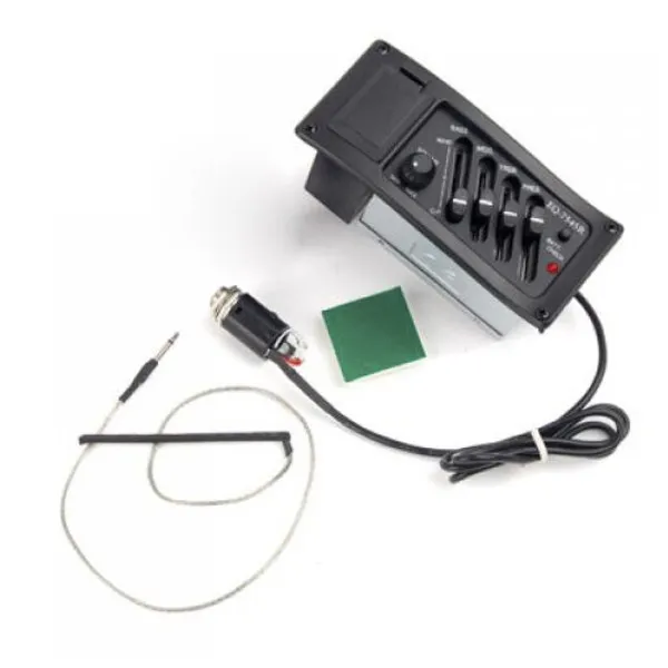 -7545R 4-Band Folk Guitar Piezo Pickup Preamp Equalizer Amplifier Pre-Wired Easy Assembly Battery Box Included Black