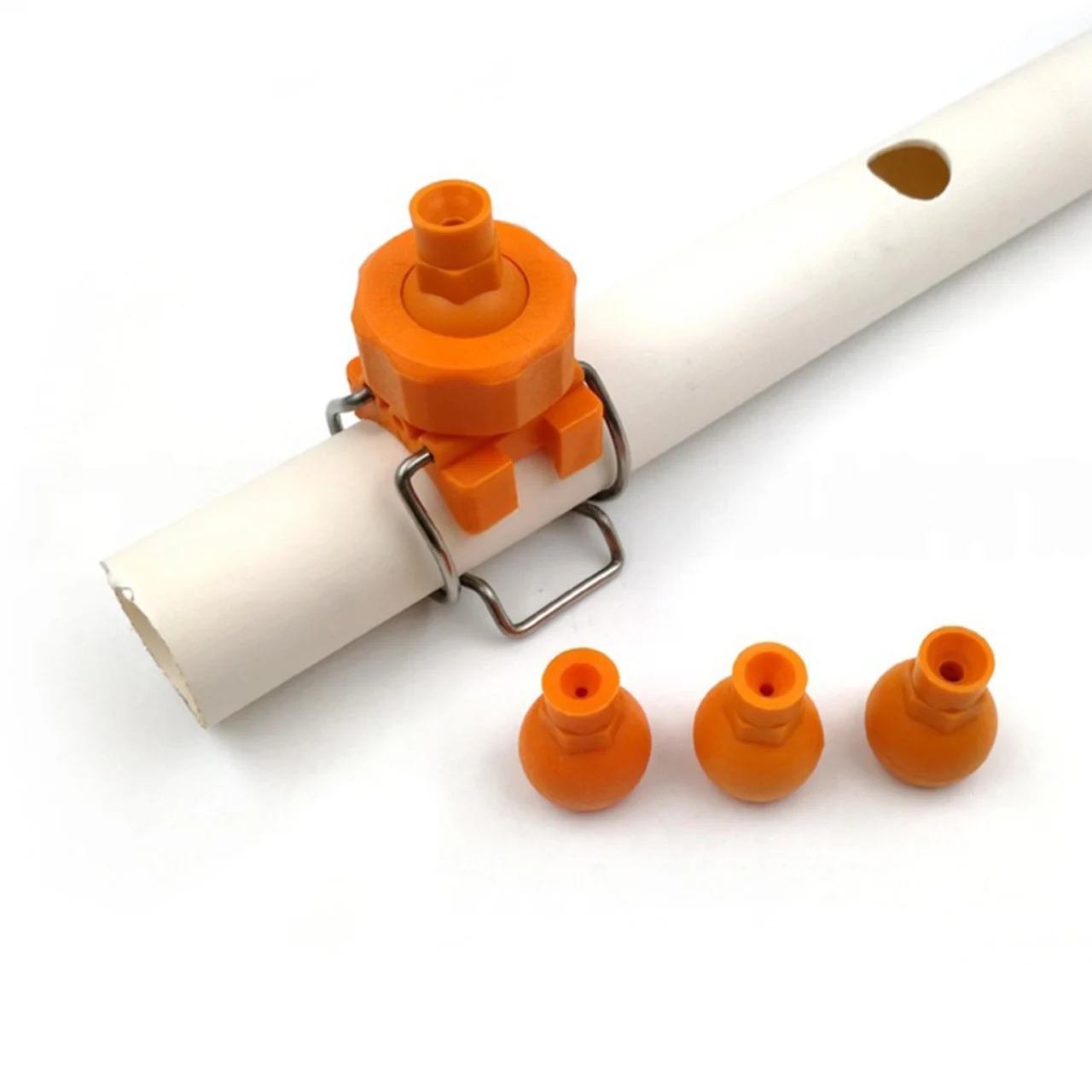 

Plastic Adjustable Conical Spray Nozzle with Stainless Steel Double Clips for Secure Fit on 25mm to 60mm OD Pipes