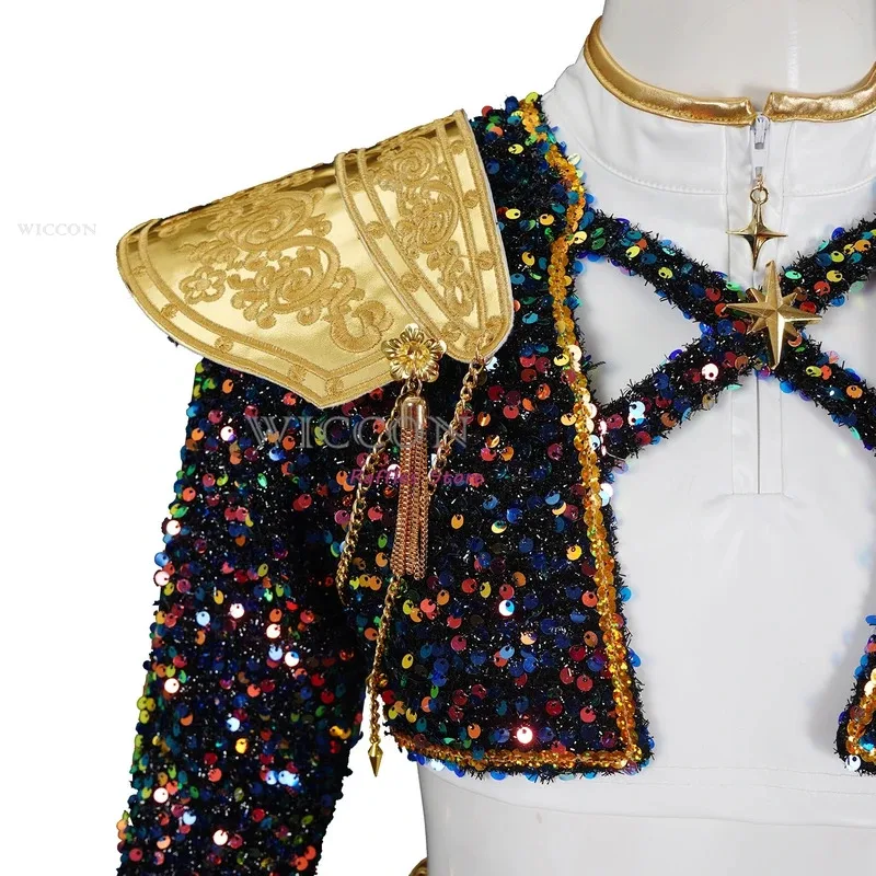 CyKang Ru-mi Adultos Niños Huntrix K-Pop Rumi Kang Cosplay Demon Hunters, Conjunto de falda y chaleco líder para cosplay de Halloween, Golden Out